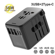 Global Universal Travel Adapter Plug PD 35W 3USB+2Type-C Port International Travel Adapter 2.1A Fast