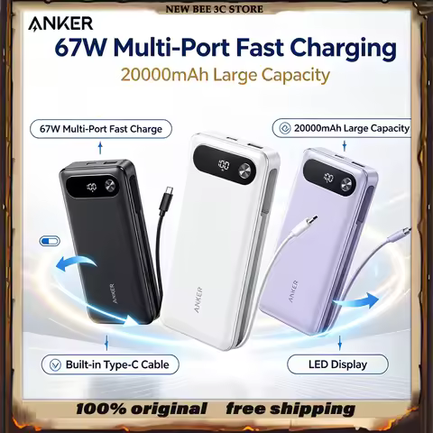 Anker Power Bank 65W 20000mAh Fast Charging Power Station Built In Cable Multi Port Portable Charger