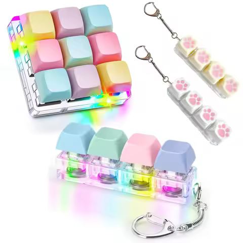 Keyboard Fidget Toys Stress Relief, ASMR for Adults Clicker with LED Light Keychain Fidget Sensory F