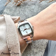 [Original] Alexandre Christie 2454 LDBTRSL Elegance Square Women Watch with Silver Dial and Silver Rose Gold Stainless