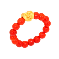 TAKA Jewellery 999 Pure Gold Charm with Beads Ring SuoBao