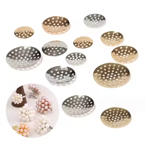 50Pcs 14-25mm Brooch Base Round Blank Tray Brooches Ring Earring Beaded Back Hole Pad Mesh Cabochon 