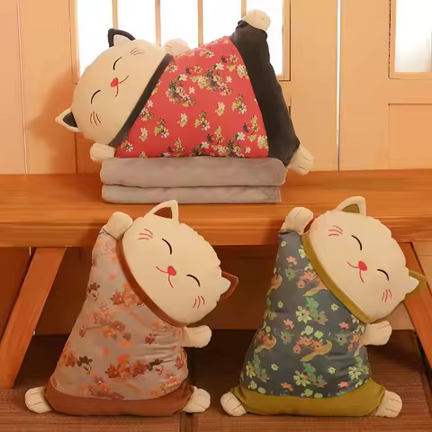 Cute Kawaii Fortune Cat Throw Pillow Blanket Dual Use Sofa Backrest Throw Pillow Office Car Seat Wai