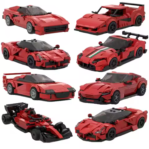MOC Technical Car Speed Vehicles F40 Stallone Enzo SF90 Pistas Monza Daytona SP3 Supercar Sets Build