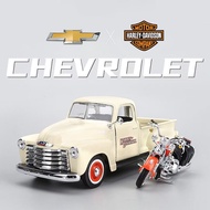 รถออฟโรดโลหะสำหรับรถกระบะ1:24 Ford F350 Chevrolet 3100 + รถโลหะผสมรถมอเตอร์ไซด์ทำจากเหล็กของขวัญสำหร