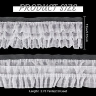 BENECREAT 2.73 Yards 3 Lapisan Renda Berlipat, Lebar 5-1/8 inci, Reben Bunga Chiffon Putih Berlipat 