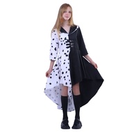 Cruella Deville Costume Black Dalmatian Jumpsuit Dress Girls Halloween Cosplay Party Dress up
