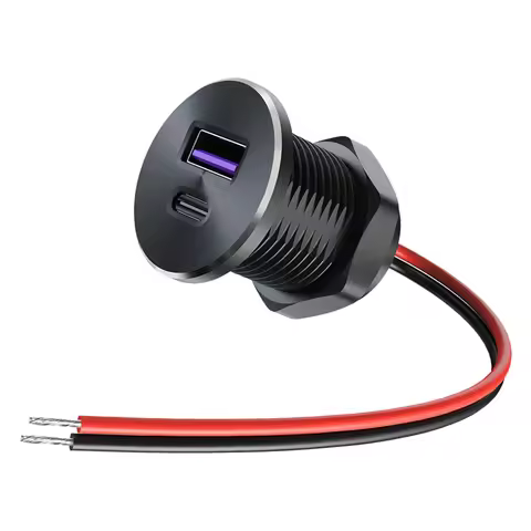 12V USB Outlet Recessed Mount 30W PD Type-C & 18W QC3.0 Aluminum Fast Car Charger Port for RV Traile