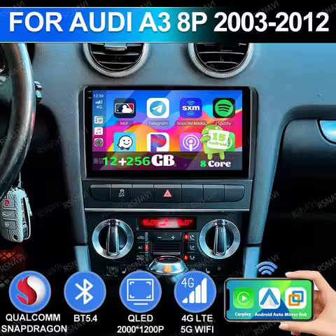 Android 15 For Audi A3 8P 2003-2012 QLED Multimedia Navigation Viedo Player DSP 4G LTE Head Unit 5G 