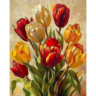 PhotoCustom 40x50cm Painting By Numbers Acrylic Paints Picture Drawing Tulip Bouquet Picture Home De
