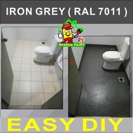 IRON GREY RAL 7011 ( FULL SET EPOXY PAINT ) TOILET TILES FINISH / CAT EPOXY LANTAI / 1L PRIMER TILES AND 0.5 KG POWDER ANTI SLIP AND 1L EPOXY FINISH PAINT / COVERAGE 50 SQF / HEAVY DUTY / CERAMICS AND TILES FINISH BATHROOM DESIGN PAINT • Package A