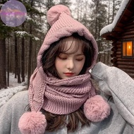 HabitatPort Thickened Knitted Woolen Hat Hooded Scarf Hat Ear Protection Warm Caps Winter Hat & Scar
