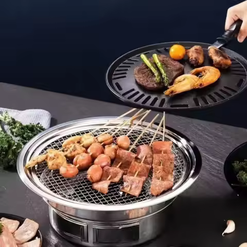 Multifunctional Charcoal Barbecue Grill, Household Korean BBQ Grill, Portable Camping Grill Stove, T