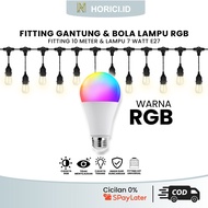 Hanging Lamp Fitting 10 Meters Long + 10/20 Pcs 7 Watt RGB E27 Lights Cafe/Aesthetic Lights