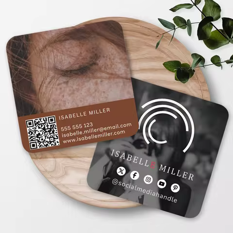 Custom Photographer Photo Square Business Cards Design Modern Business thank you card with Logo QR c