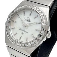 OMEGA星座系列鑽石錶圈 123.15.24.60.05.001，含包裝盒，不鏽鋼石英錶，白色貝殼錶盤，女士