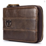 BULLCAPTAIN Gift Bifold Zipper travel Pouch for leather men wallet Purse genuine