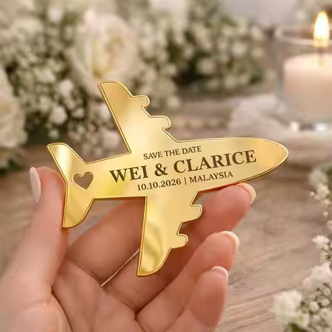 Personalized Aeroplane Fridge Magnet SAVE THE DATE Abroad Wedding Acrylic Magnet Tags Travel Airplan