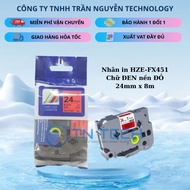 HZe-FX451 Brother Printed Label - Black with red background 24mm x 8m