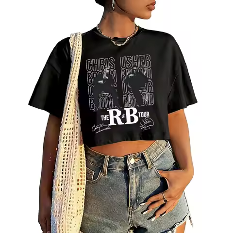 Usher Raymond and Chris Brown Tour 2026 Shirt Women O-Neck Short Sleeves Crop Tops T-shirt