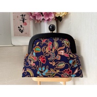 🇸🇬 Handmade SIA Blue Batik print Kisslock Gamaguchi Purse Bag
