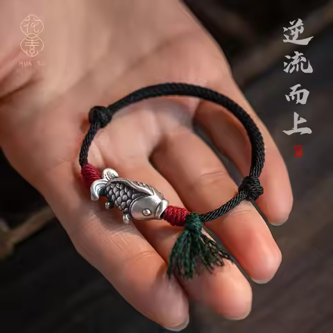 Original Foot Silver Koi Hand-woven Hand Rope Wen Play Bracelet Tibetan Cotton Woven Rope Ethnic Sty