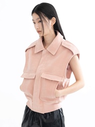 Pania Suede Leather Polo Vest in Ripe Peach แพนญาเสื้อกั๊กโปโลหนังกลับสีไรป์พีช