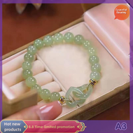 Graceful Fashion Double Ring Interlocking Hetian Jade Beaded Bracelet Female Ins Style Love Safety Buckle Bangle For Bestie Birthday Gift