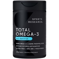 Sports Research Total Omega-3 Fish Oil from Wild Sockeye Salmon, Alaska Pollock, Antarctic Krill, As
