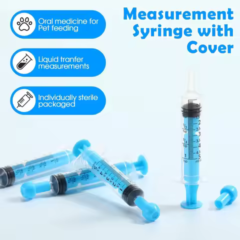 6PCS 5ml 10ml Color Straight Mouth Syringe with Plastic Cap Pet Animal Feeding Syringe Rubber Stoppe