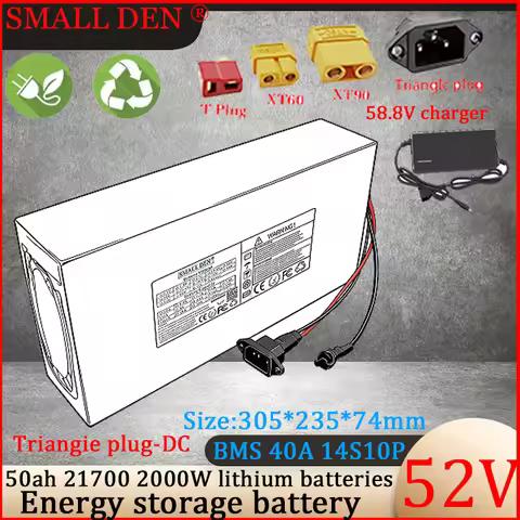 52V 50Ah 21700 Lithium Battery Pack 14S10P Solar Panel Energy Storage Power Supply BMS 40A Swimming 