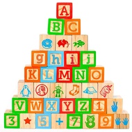 Wooden Blocks, 36 Large Stacking and Building Blocks for Toddlers 1-3 Years Old, Colorful Alphabet &