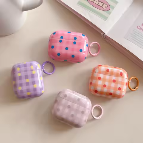 Polka Dots Glossy Earpods Case for Apple Airpods 2 3 4 Pro2 Grid Stripes Wireless Earphone Cover for