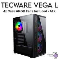 Tecware Vega L Compact ATX PC Casing Case Chassis - BLACK - ARGB RGB Fans Included