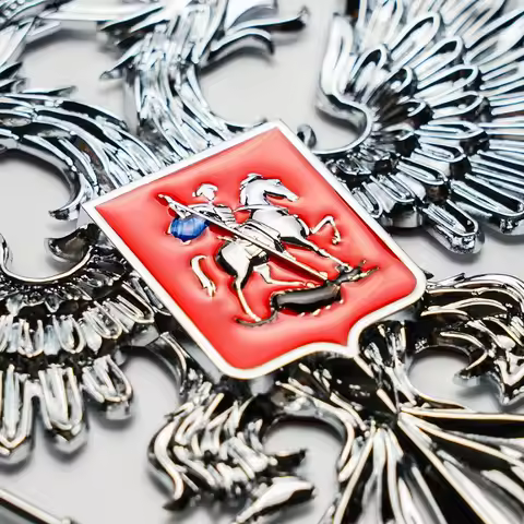 10 x 10 cm 3D ALUMINIUM Coat of arms of Russia car sticker metal Russian Eagle Decal Decoration stic