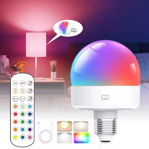 LED Night Lights Remote Control Dimmable RGB Lamp 15 Colors Rechargeable E27/E26 Light Bulbs Ambient