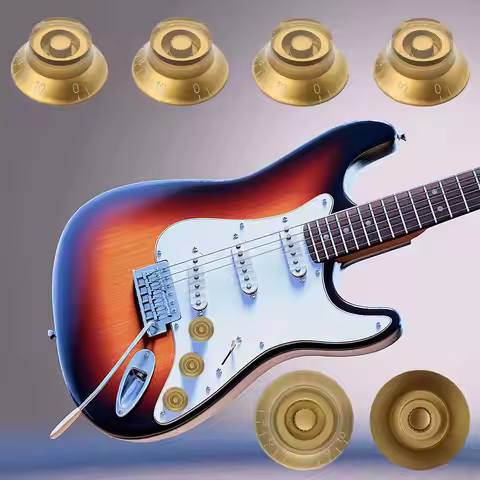 Gold with White Numbers Electric Guitar Speed Control Tone Volume Knobs Bass Tuning Switch Hat Shape