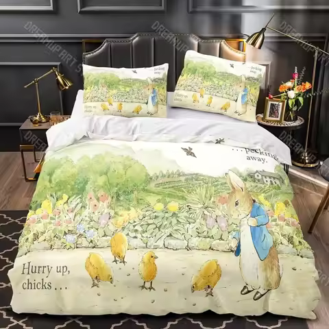 3D Printed Peter Cartoon Rabbit Bedding Set for Boys Girls Duvet Cover Pillowcase Twin Queen King Fu
