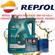 REPSOL Elite Multivalvulas 10W40 FullySynthetic for Gas/Diesel Engines 4 Liters+Vic Oil Filter C-806