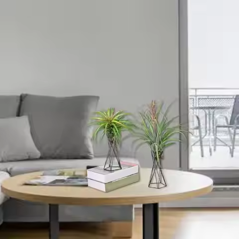 PXPC Nordic Air Plant Holder Metal Flower Pot Stand Geometric Iron Tillandsia Holder Table Home Gard