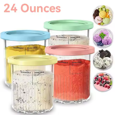 4 Pack Replacement Pints & Lids for Ninja Creami Deluxe NC501 NC500 Series, 24oz Ice Cream Container