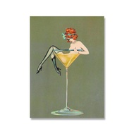 Seni Dinding Kanvas Vintage Champagne Joseph Perrier & Gadis Martini | Poster Minuman Beralkohol unt