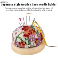 【QUSG】 Vintage Embroidery Pin Cushions Half Round Pin Pad With Wooden Base Needle Holder For DIY Cra