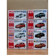 Tomica Regular 106 Komatsu Tractor, 109 Volkswagen Polo, 111 Subaru R1, Skyline Crossover, Audi A1, 