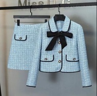 秋季Blue white 斯文裙 小香風 外套 jacket dress 半裙 2025 最新 白色 冬季 粉藍 外套 set lady girl