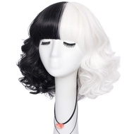 Amazon New Style European American Cruella Cruella Wig Color Black White Witch cos Anime Short Curly