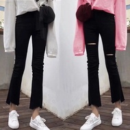 Ankle-Length Micro-Flared Ripped Jeans - Fall High-Waist Slim Fit for Plus Size Women Students - 111