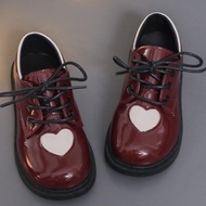 รองเท้าหนังเด็กผู้หญิง Love Shape Elegant Patchwork Chic เด็กรองเท้าลำลอง26-36 Lace-Up สีแดงสีเขียว Comfy Light เด็กแบนรองเท้า