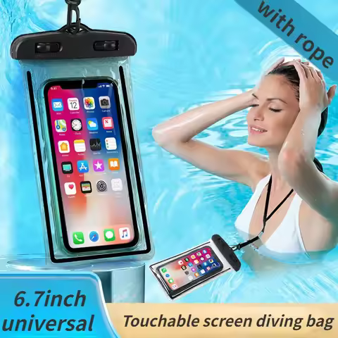 Fluorescent Transparent Mobile Phone Waterproof Diving Bag with Airbag Swimming Diving Wading Rowing