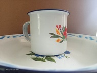 [1SET] PIRING MAKAN ENAMEL JADUL+ GELAS ENAMEL MINI MOTIF BUNGA JADUL
